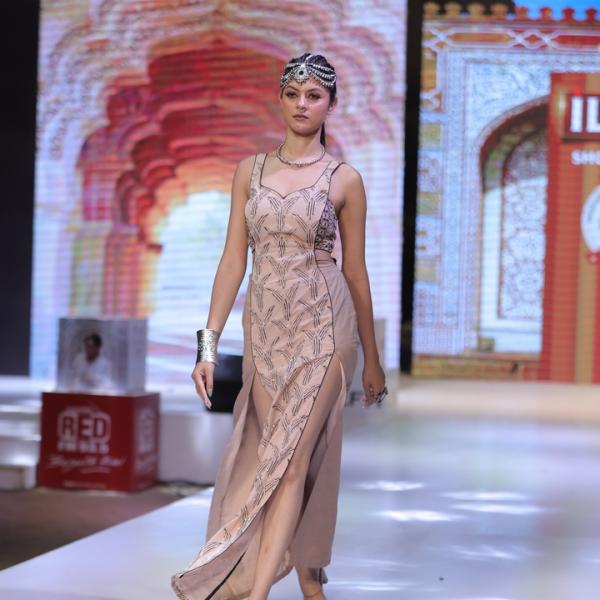 Block print with natural dye cut Dana hand work Gown